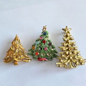 Three vintage Christmas tree pins brooch holiday for repair repurpose wear